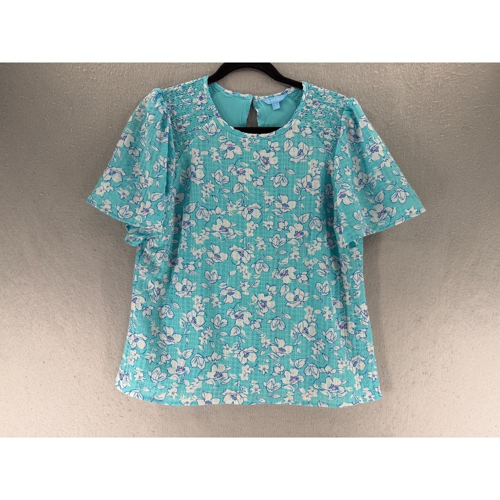 Draper James Top Womens S Blue White Texture Clip Dot Southern Cottagecore Ditsy
